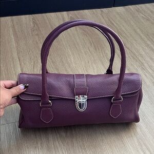 Preview International Plum Leather Satchel with Silver-Tone Clasp